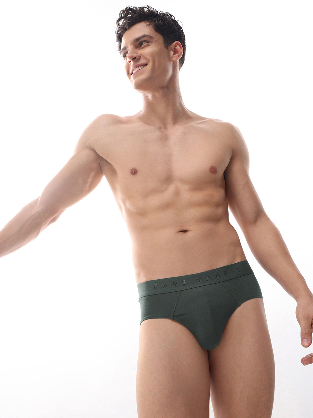 RARE RABBIT Men Hither Olive Soft Cotton Stretch Innerwear Brief HITHER PRIMARY OLIVE