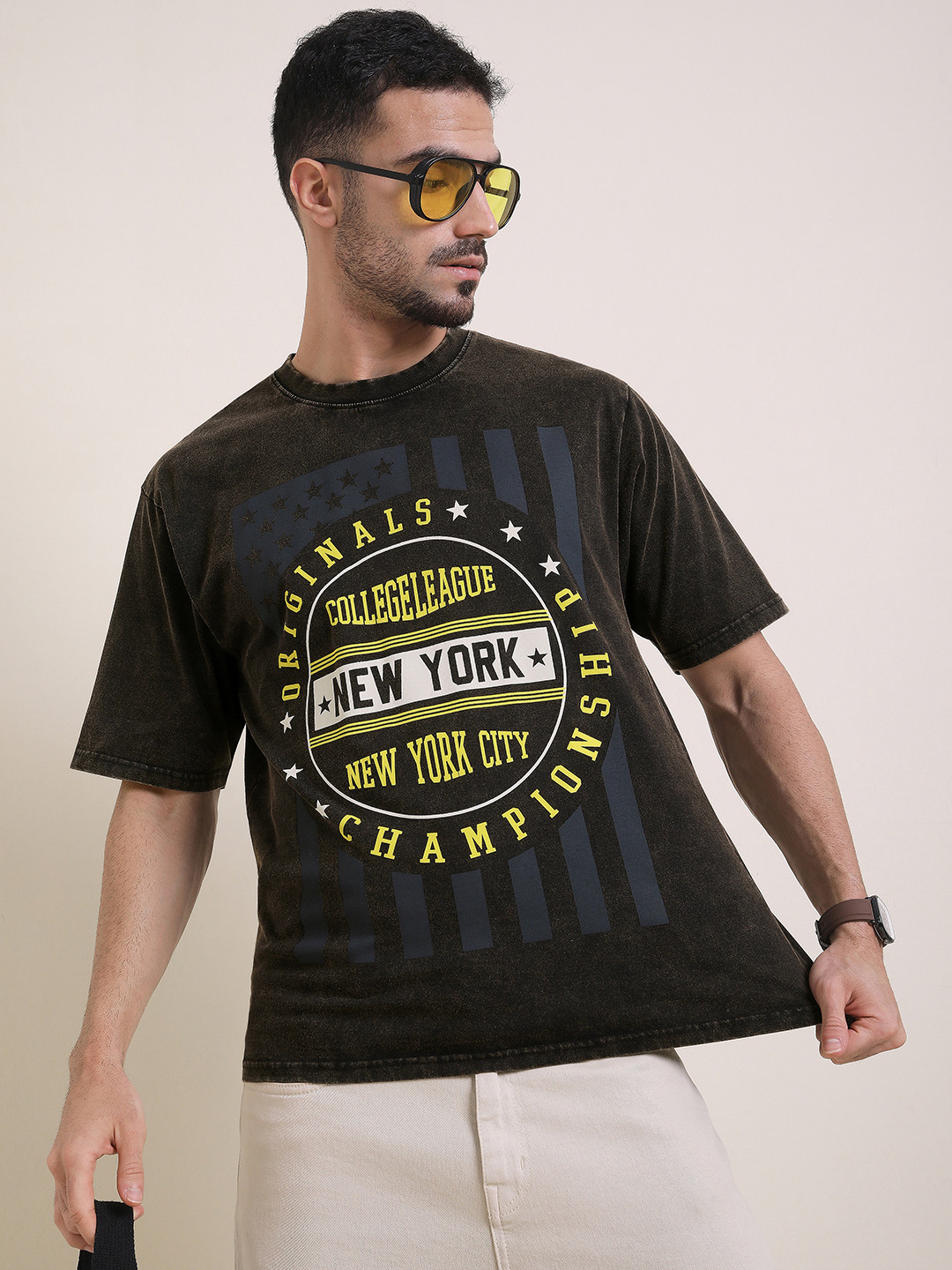 DILLINGER Men Oversized Short Sleeve Acid Washed Printed Tshirt