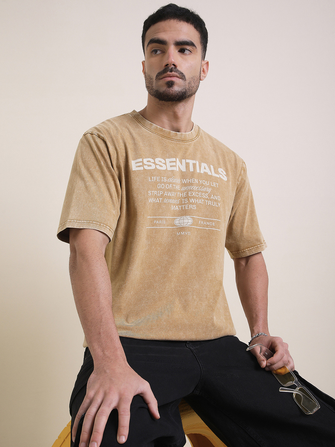 DILLINGER Men Oversized Short Sleeve Acid Washed Printed Tshirt