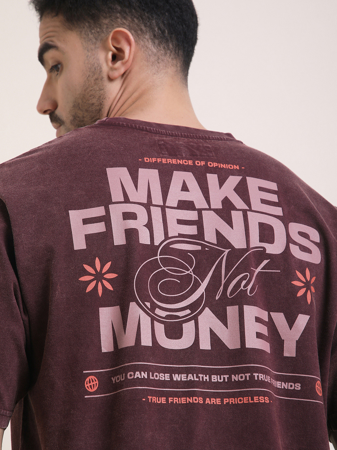 Difference Of Opinion Men Oversized Acid Wash Printed Tshirt