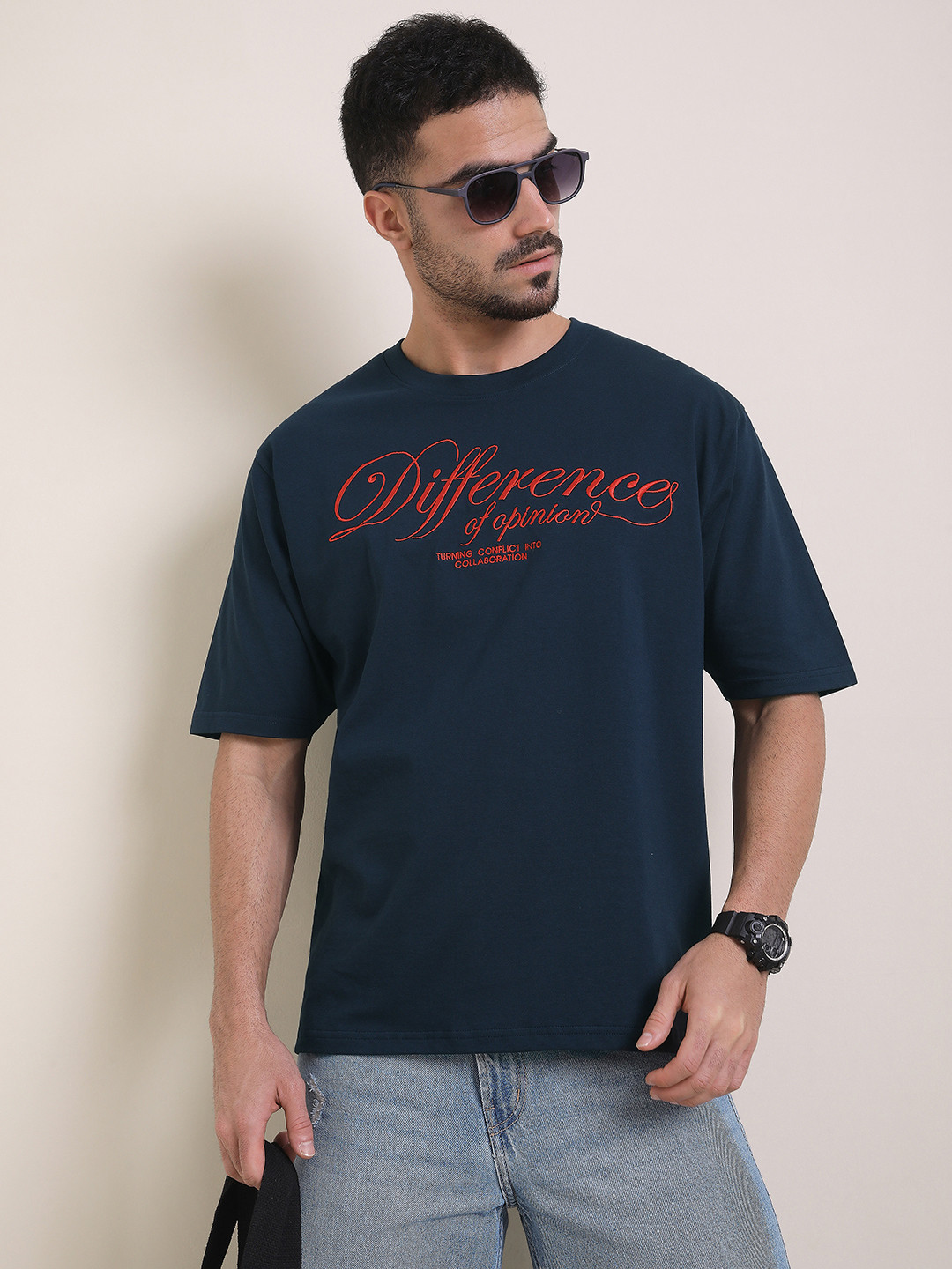Difference Of Opinion Men Oversized Embroidery Tshirt