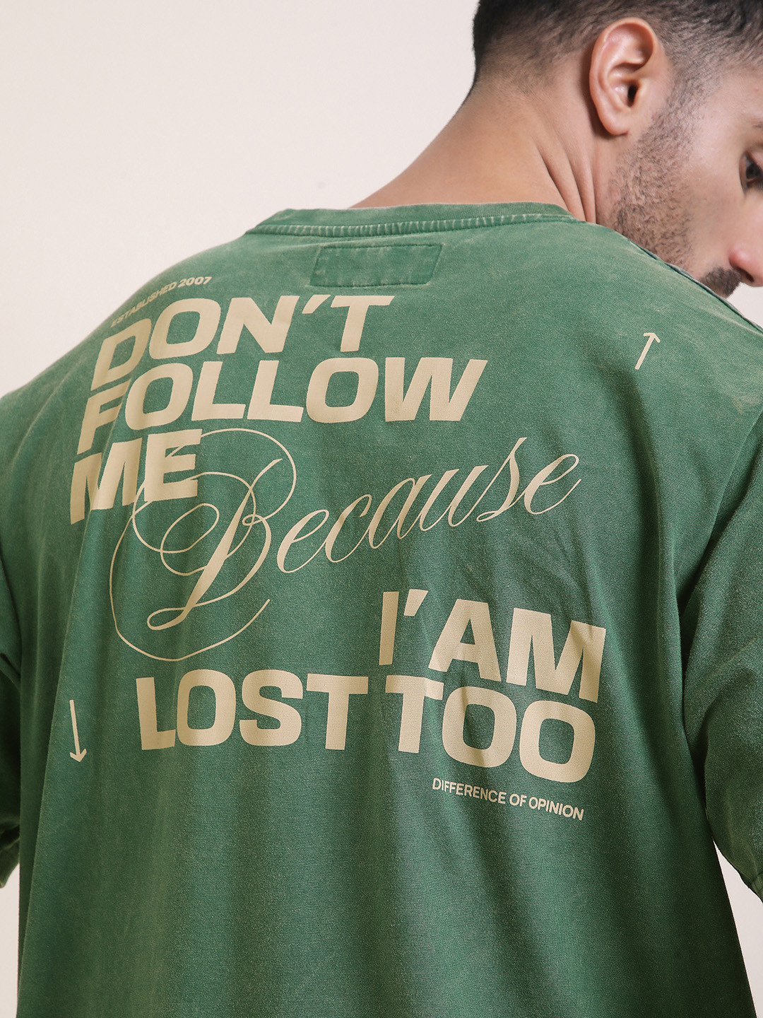 Difference Of Opinion Men Oversized Acid Wash Printed Tshirt