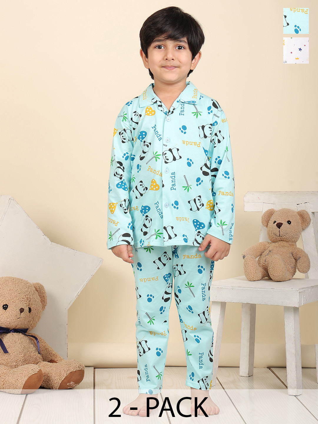 Superminis Boys Pack of 2 Graphic Printed Full Sleeve Night suit