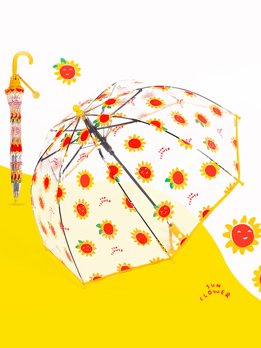 Little Surprise Box LLP Kids Yellow & White Sunflower Theme Manual 2 Fold Umbrella