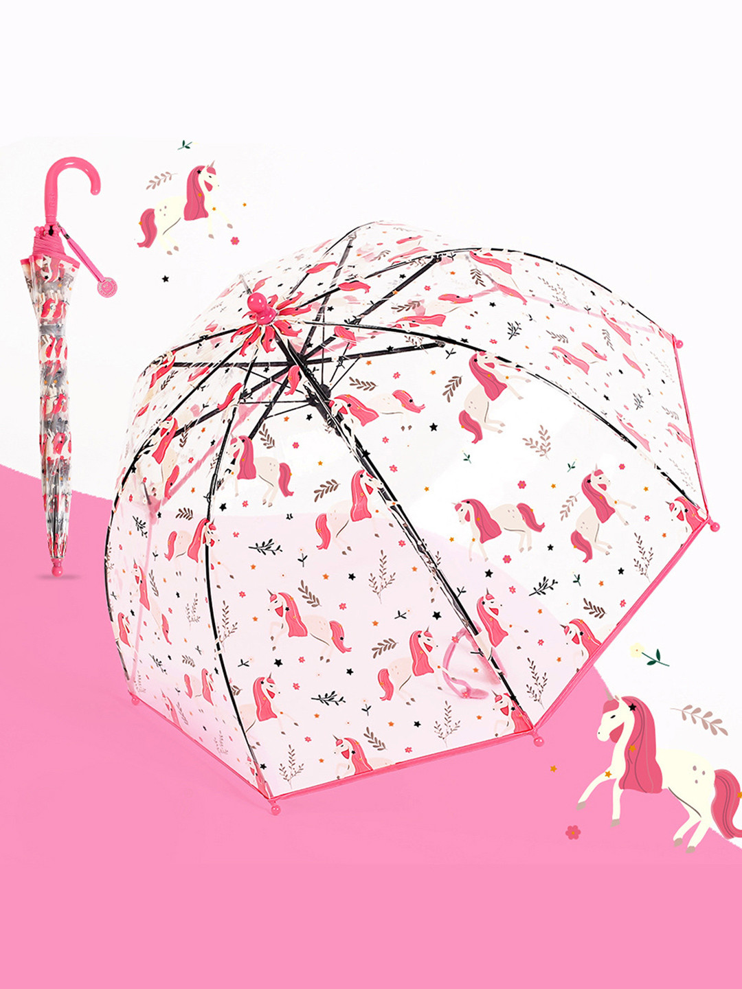 Little Surprise Box LLP Pink & White Printed Manual 2 Fold Quirky Umbrellas