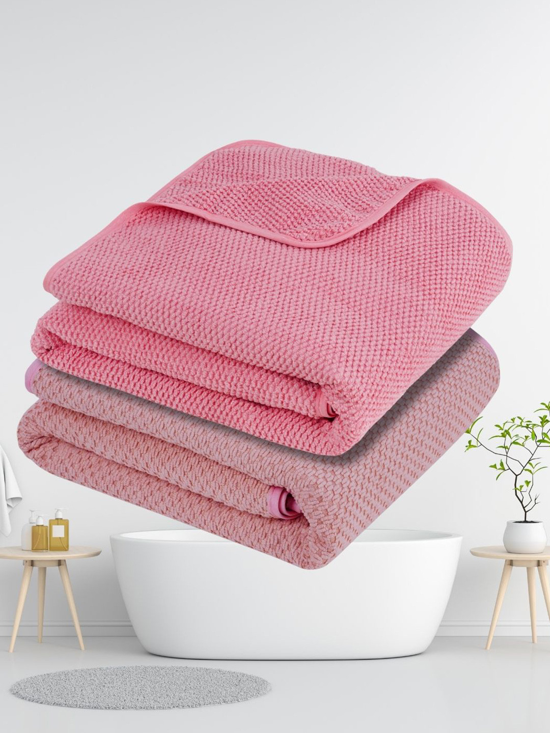 Fezora Pink & Peach-Coloured 2 Pieces Microfiber 320 GSM Bath Towels
