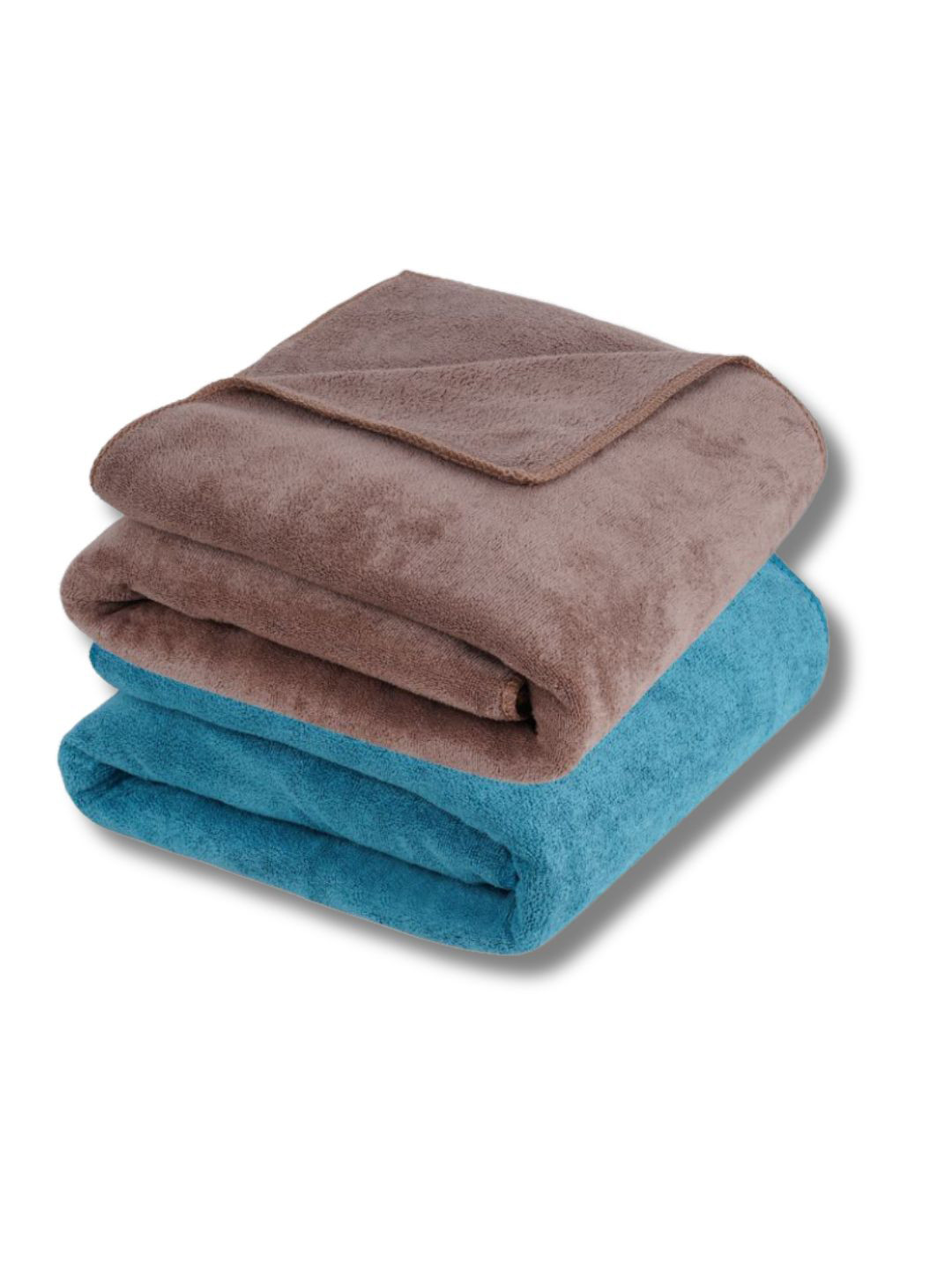 Fezora Brown & Blue 2 Pieces Microfiber 400 GSM Bath Towels