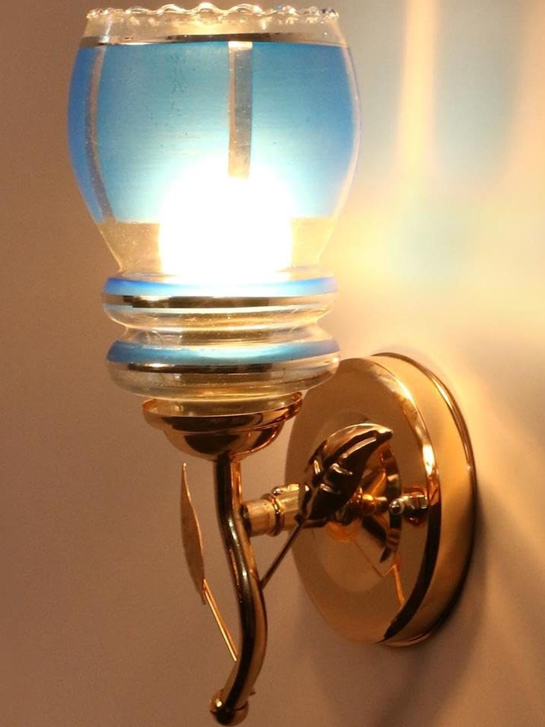 Somil Premium Designer Glass Wall / Night Lamp  Elegant & Stylish Dcor Accent for Modern Interiors, Color- Blue, White, Size:- 20 X 18 X 30 CM