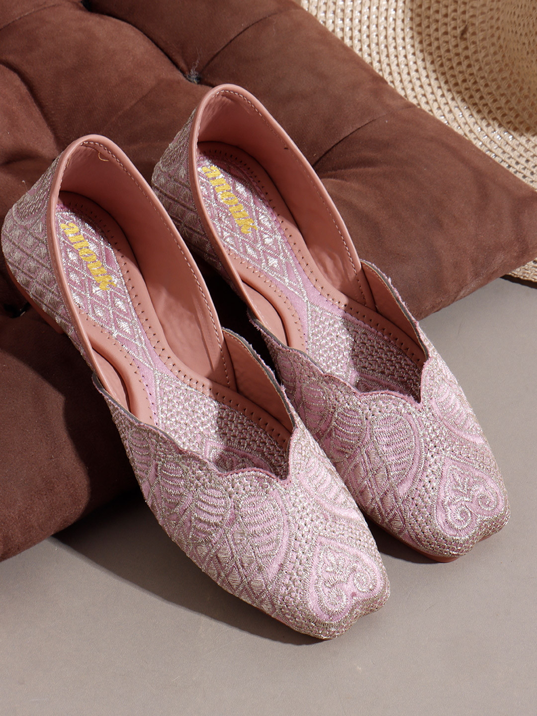 Anouk Women Woven Design Embellished Slip-On Mojaris Flats
