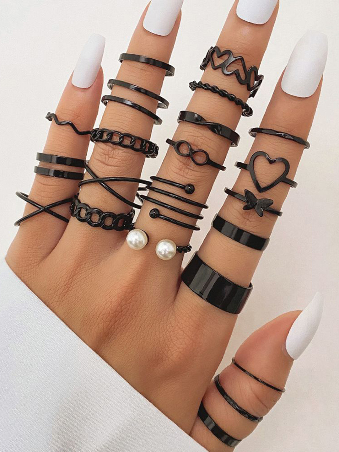 Shining Diva Fashion Set Of 22 Pearl Beaded Rings