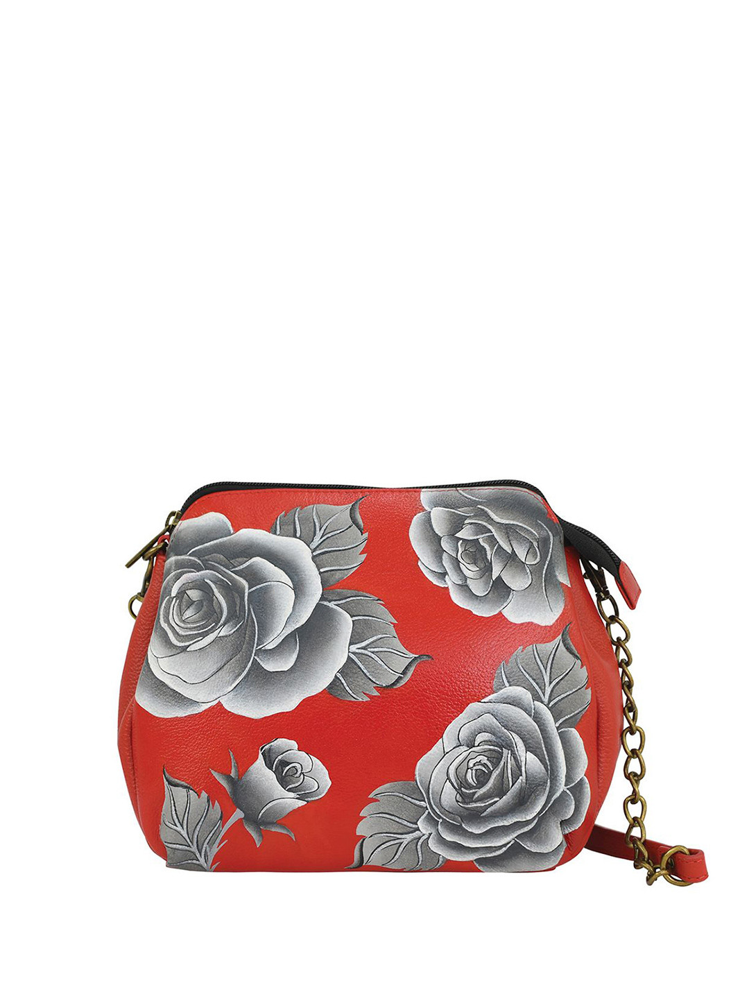 Anuschka Women Romantic Roses Hand Painted Leather Multicompartment Crossbody