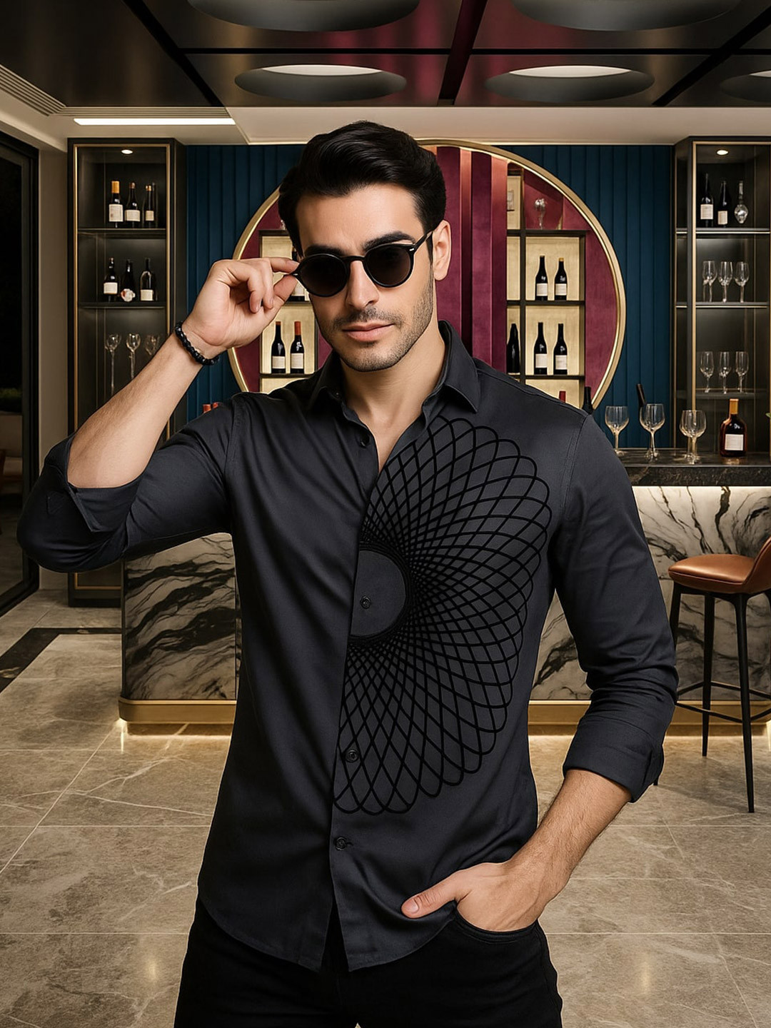 ALMATY Matej Comfort Geometric Printed Slim Fit Cotton Shirt