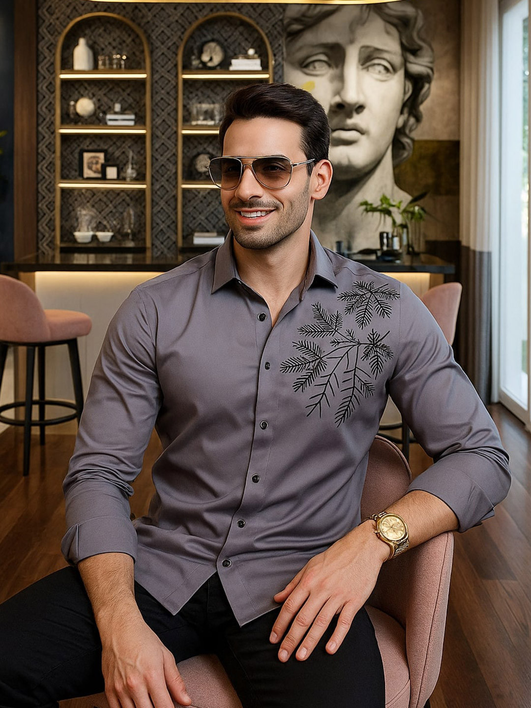 ALMATY Dany Comfort Abstract Printed Slim Fit Cotton Shirt