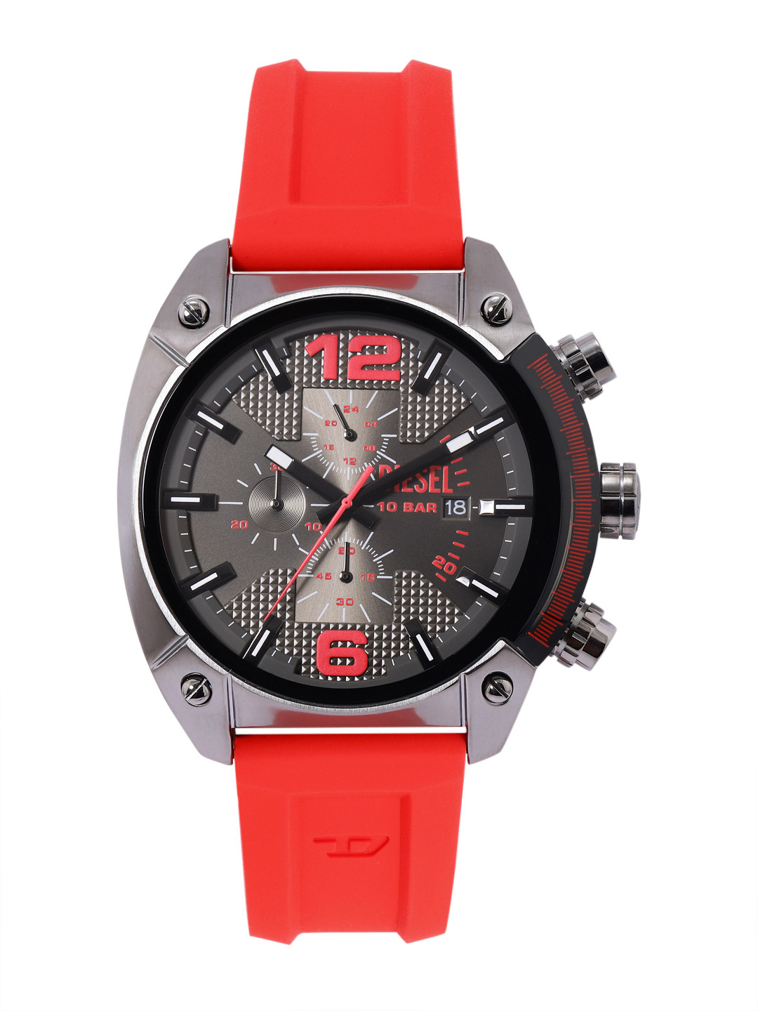 DIESEL Men Overflow Patterned Dial & Silicone Straps Analogue Chronograph Watch DZ4481