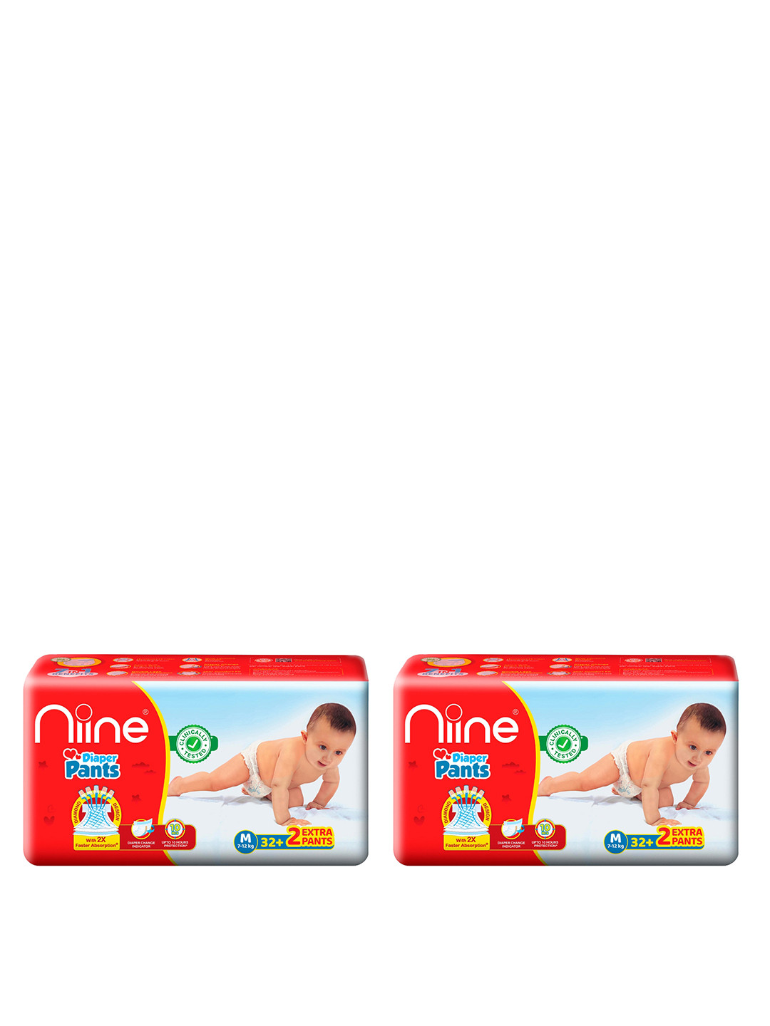 Niine Set of 2 Cotton Baby Diaper Pants with Leakage Protection - 32 Pants Each - Medium