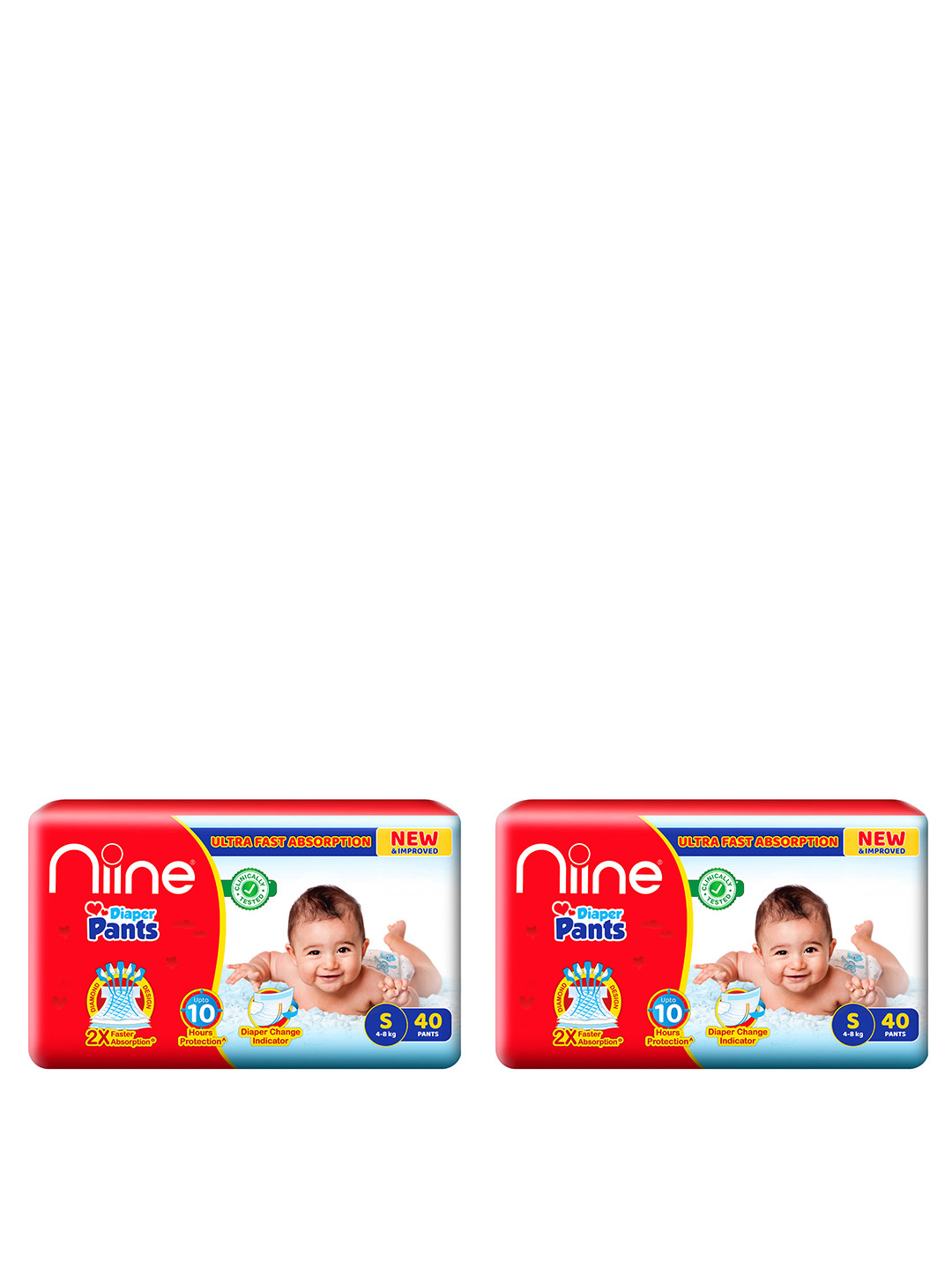 Niine Set of 2 Cotton Baby Diaper Pants with Leakage Protection - 40 Pants Each - Small