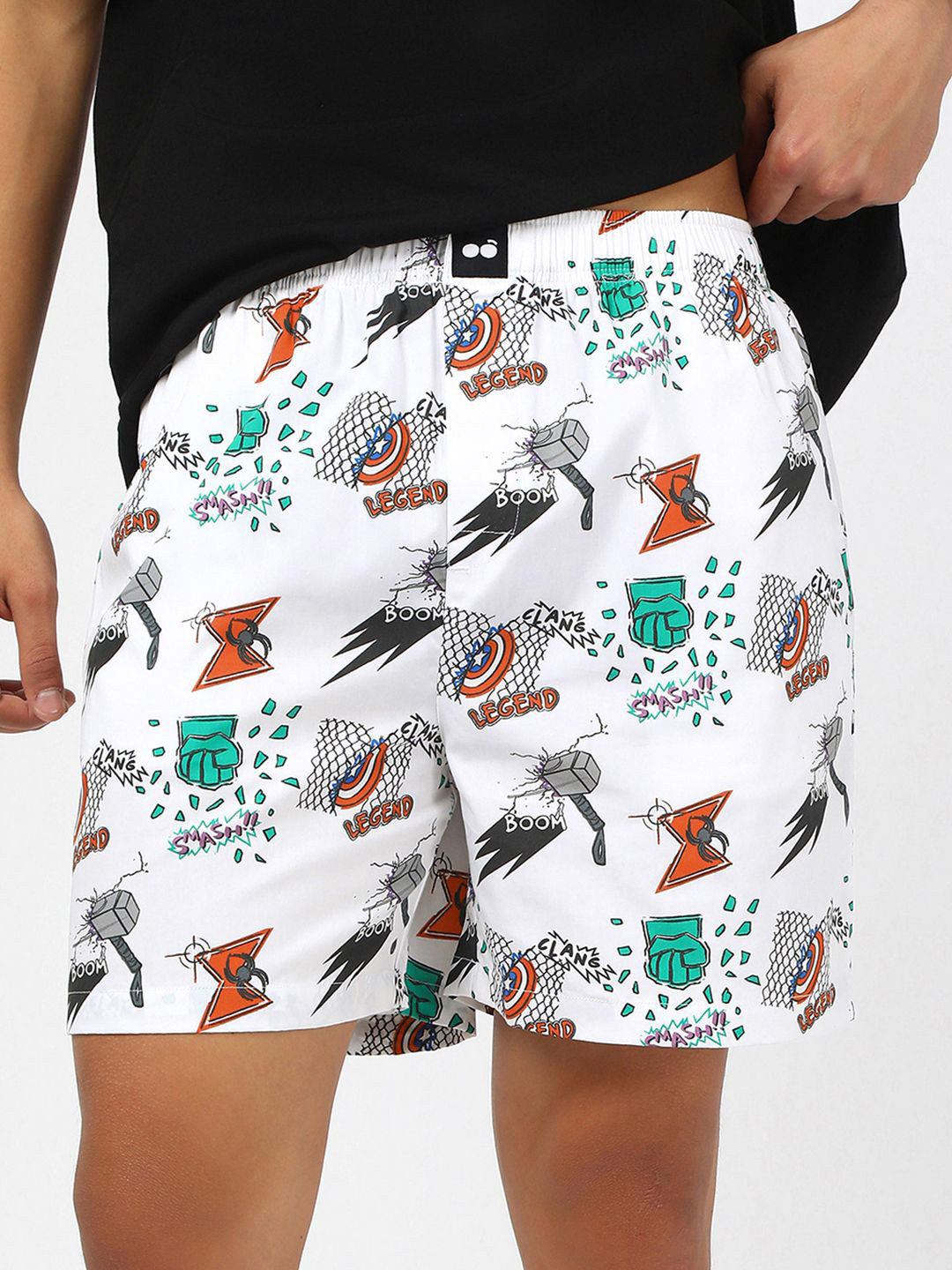 Bewakoof OFFICIAL MARVEL MERCHANDISE Men's White Avengers All Over Printed Boxers