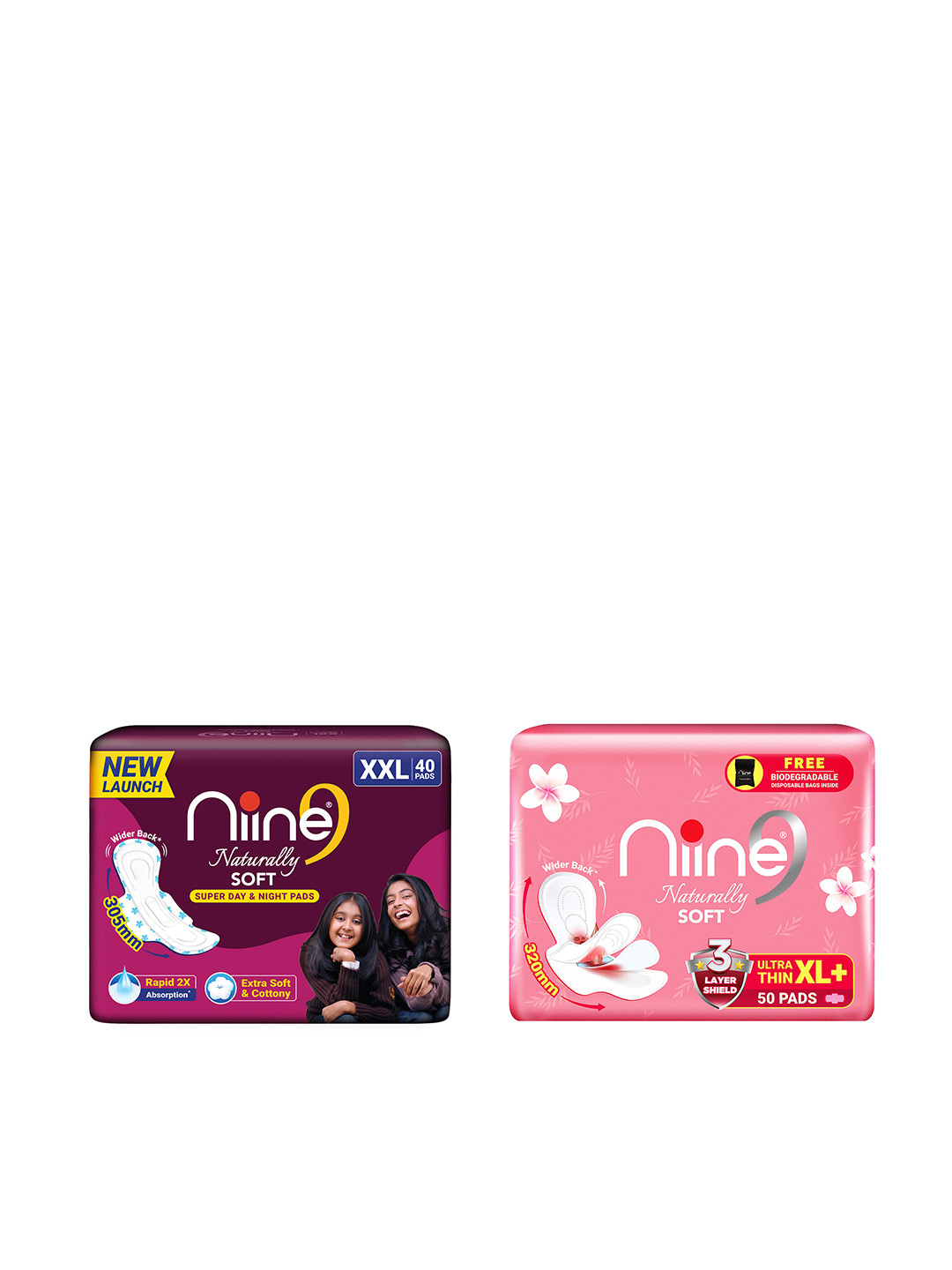 Niine Set of 2 Naturally Soft Sanitary Pads - 50 XL+ Ultra Thin Pads & 40 XXL Pads