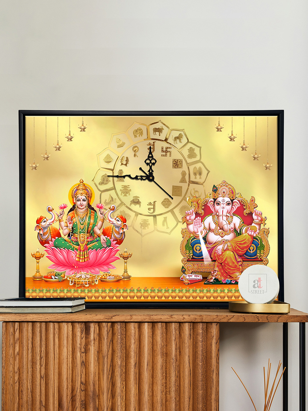 Art Street Gold-Toned & Pink Religious Canvas Wall Art & Clock