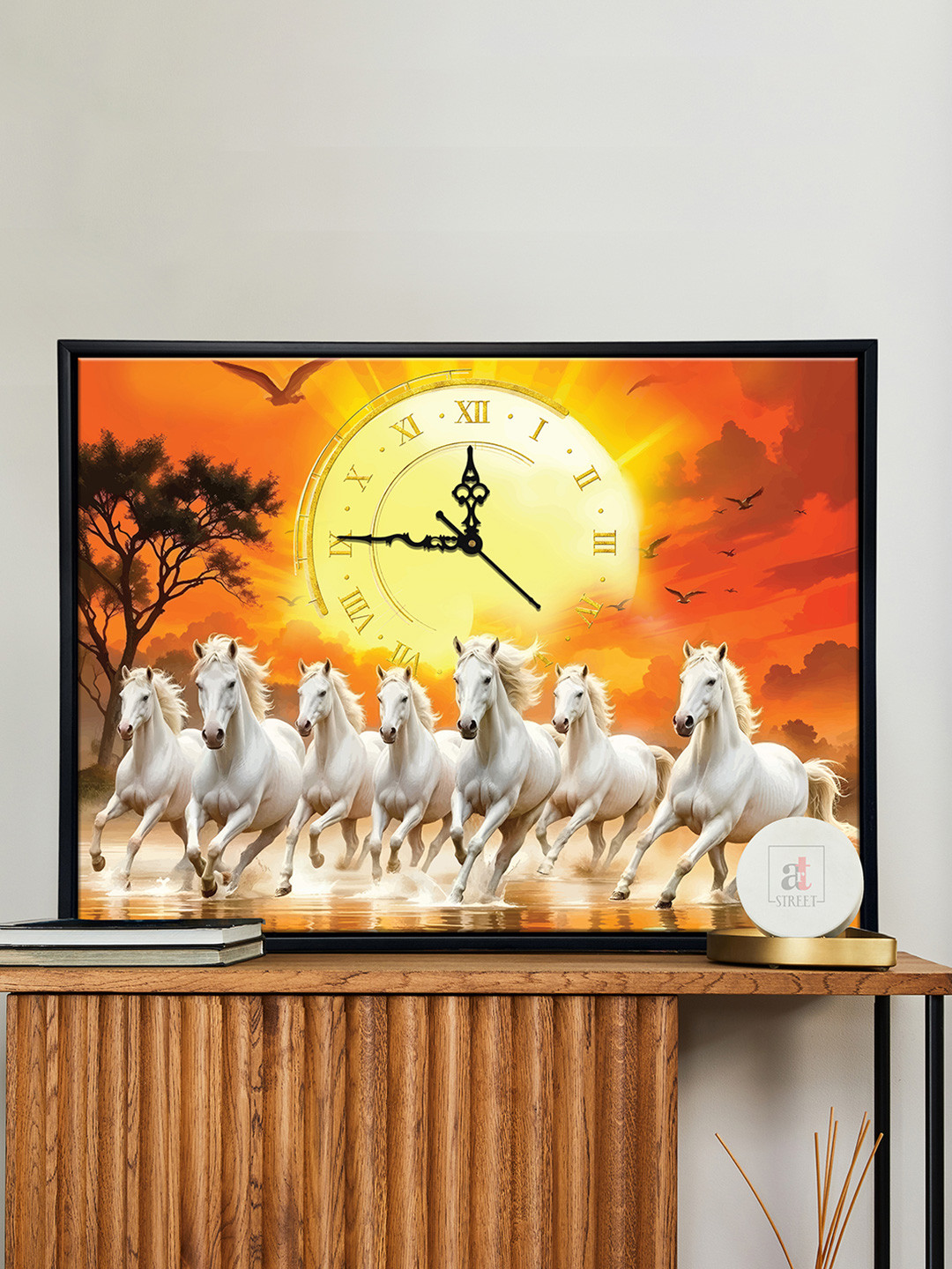 Art Street Orange Animals Canvas Wall Art with Clock