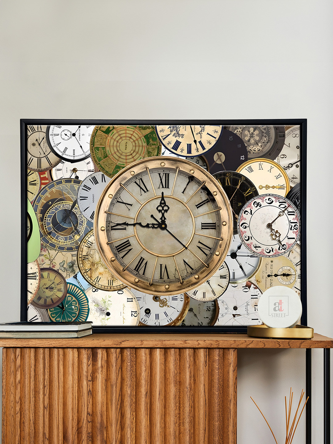 Art Street Beige Abstract Canvas Wall Art with Clock
