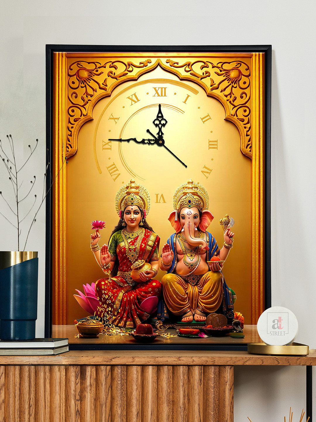 Art Street Gold-Toned Religious Canvas Wall Art with Clock