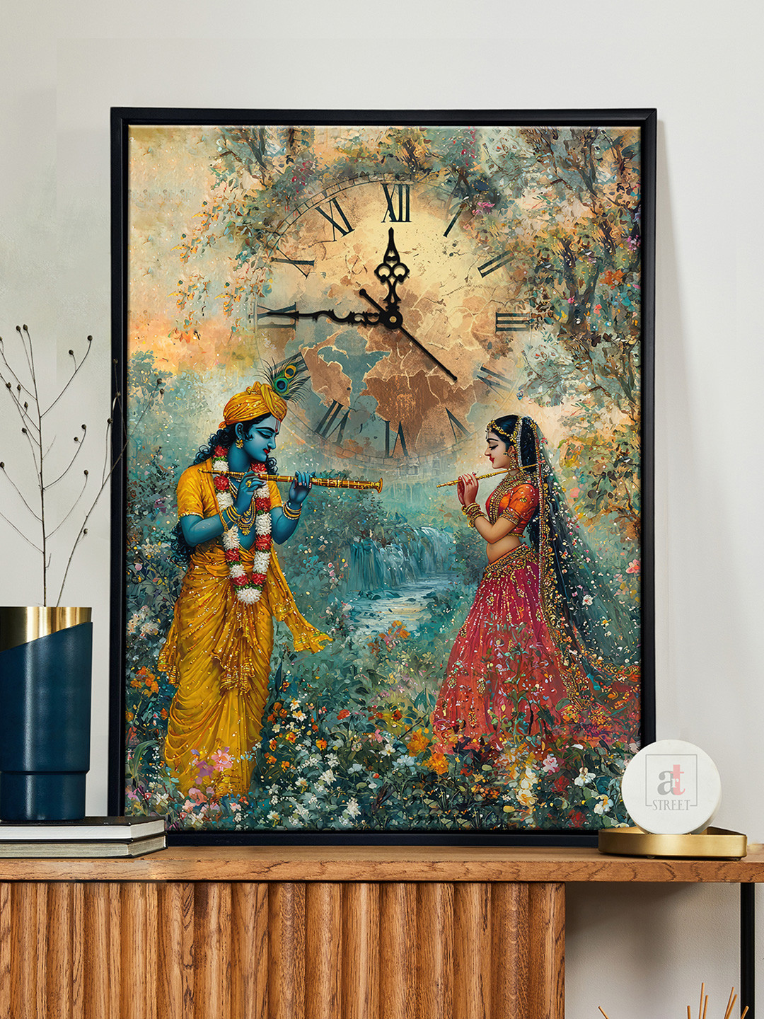 Art Street Blue Religious Canvas Wall Art with Clock