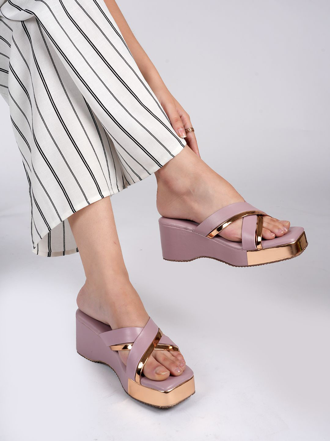 Mast & Harbour Women Colourblocked Metallic Platform Sandals
