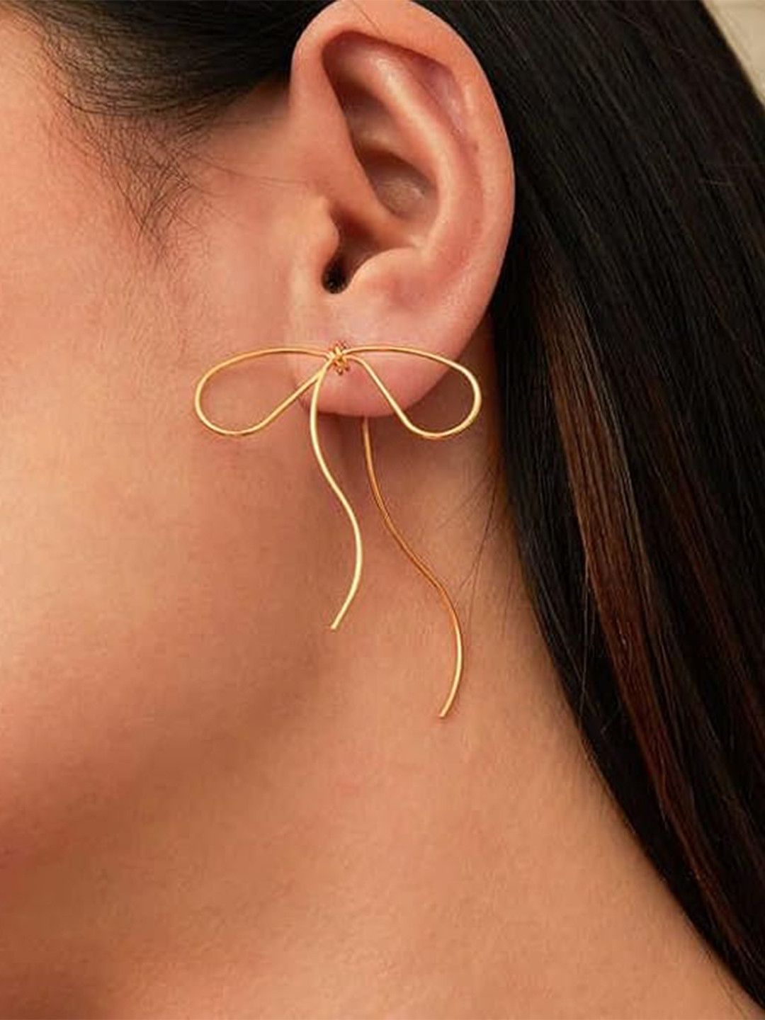 Amalfa Lyra's Graceful 18 K Gold-Plated Bow Wire Contemporary Drop Earrings