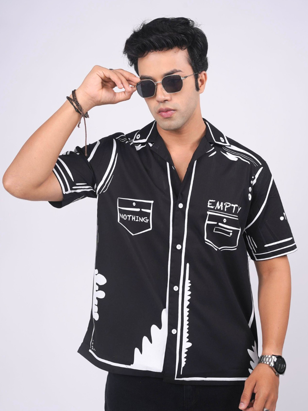 Eszett Outline Printed Cuban Collar Pure Cotton Shirt