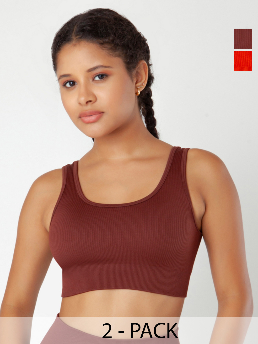 THEFITTHEORY Women Pack of 2 Ribbed Seamless Sports Fitted Crop Top