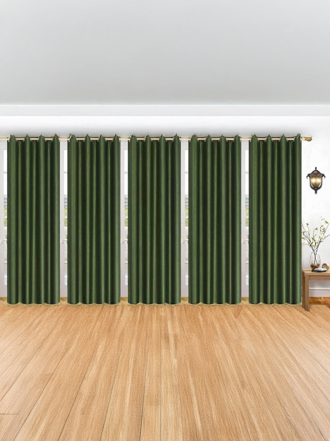 151 cm (5 ft) Polyester Semi Transparent Window Curtain (Pack Of 5) (Plain, Dark Green)