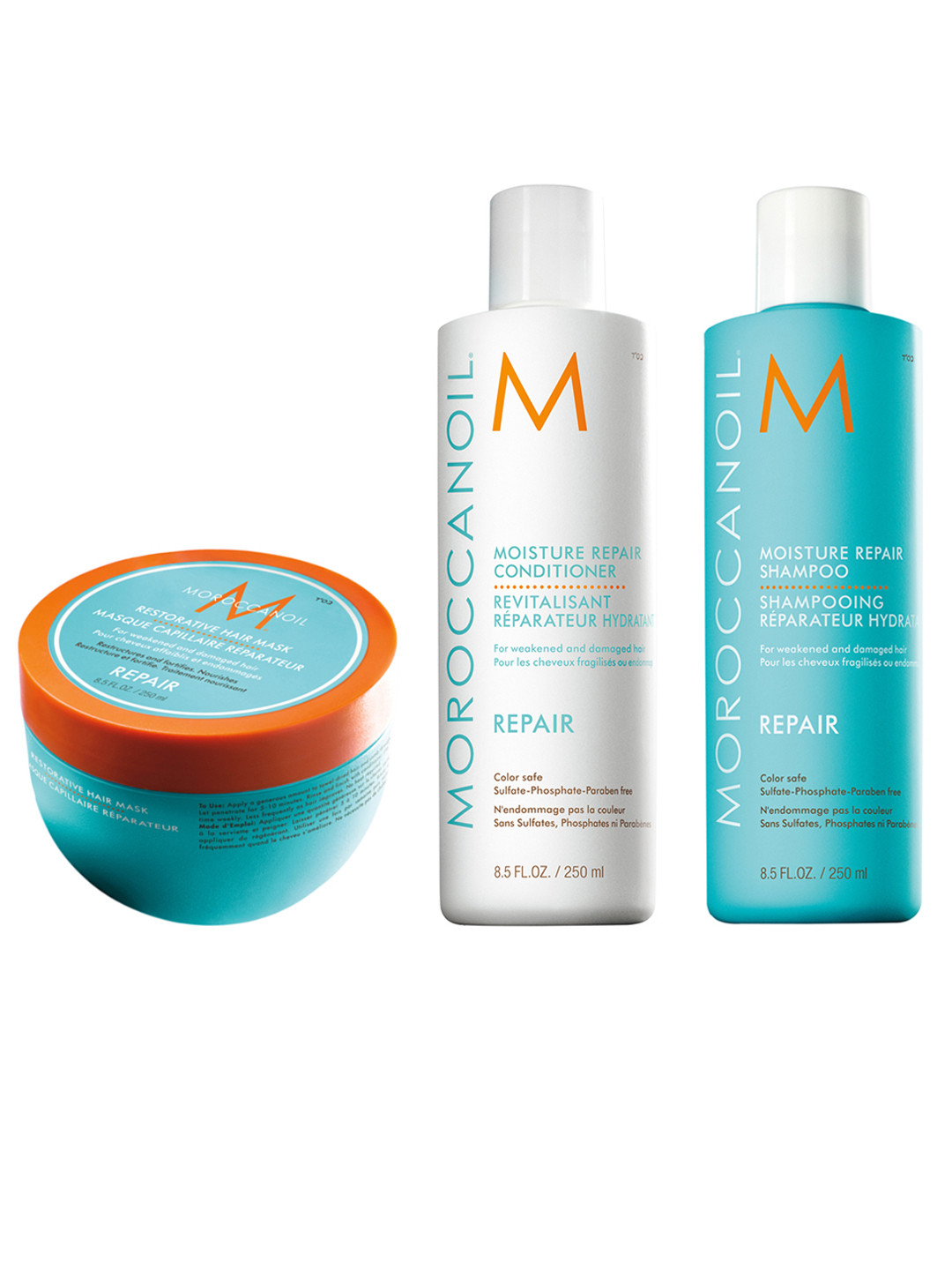 MOROCCANOIL Moisture Repair Hair Care Trio 250 ml each - Shampoo + Hair Mask + Conditioner