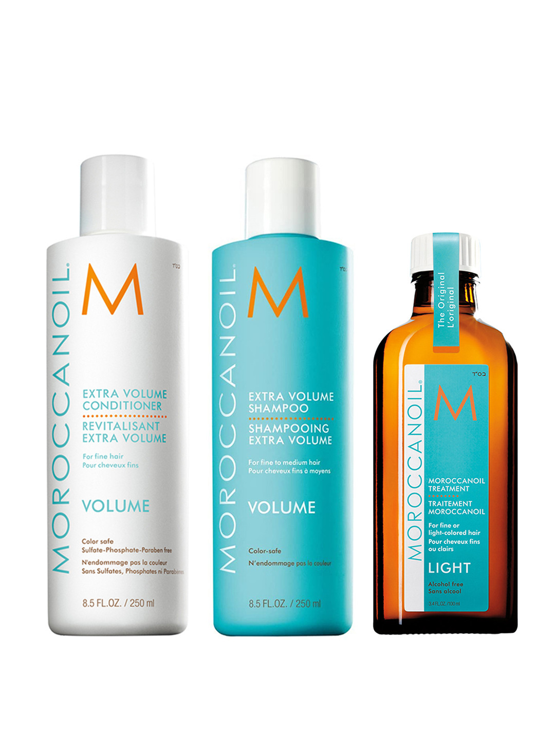 MOROCCANOIL Extra Volume Hair Trio - Shampoo 250ml + Conditioner 250ml + Hair Oil 100ml