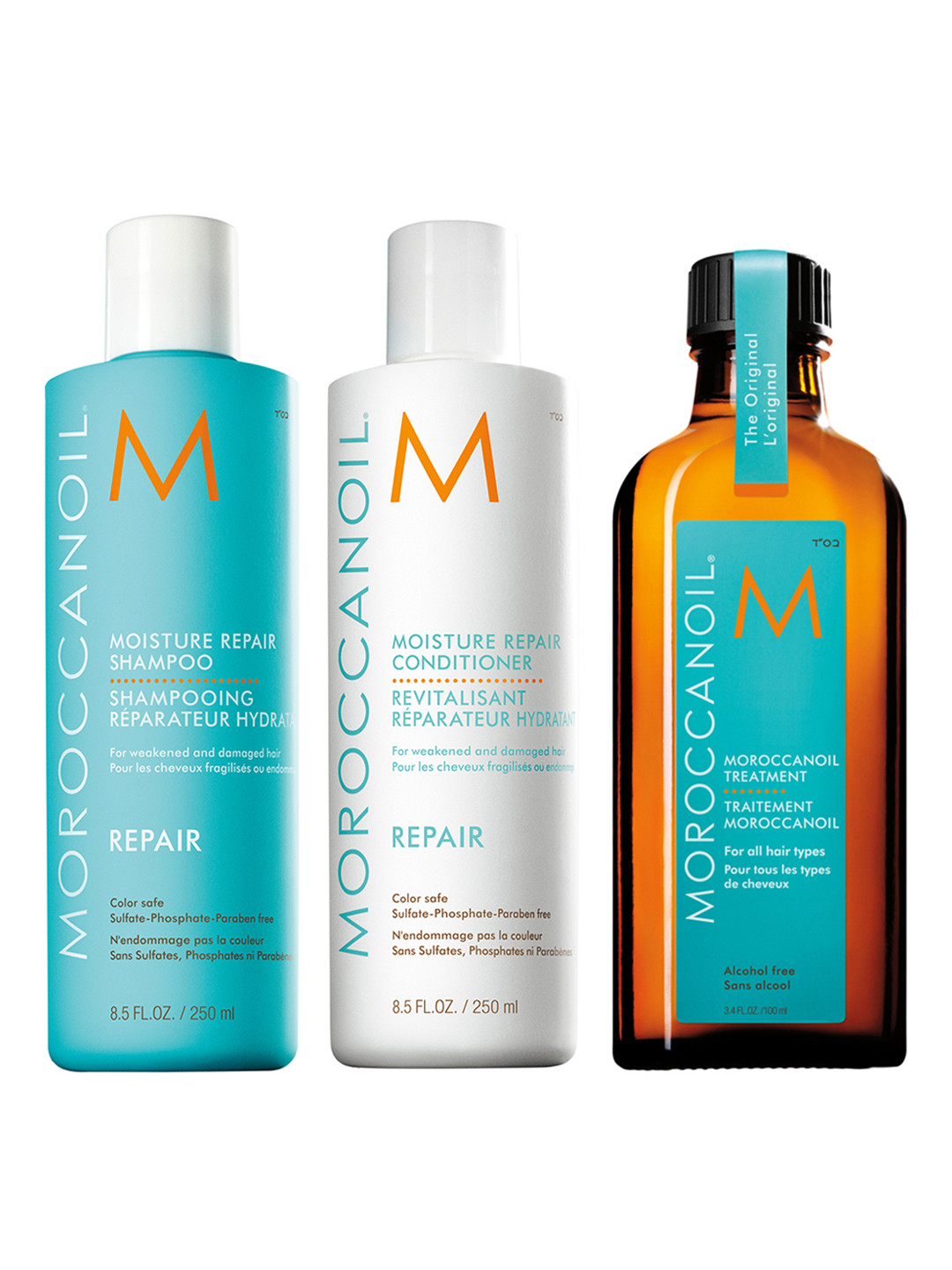 MOROCCANOIL Moisture Repair Hair Trio - Shampoo 250ml + Hair Oil 100ml + Conditioner 250ml