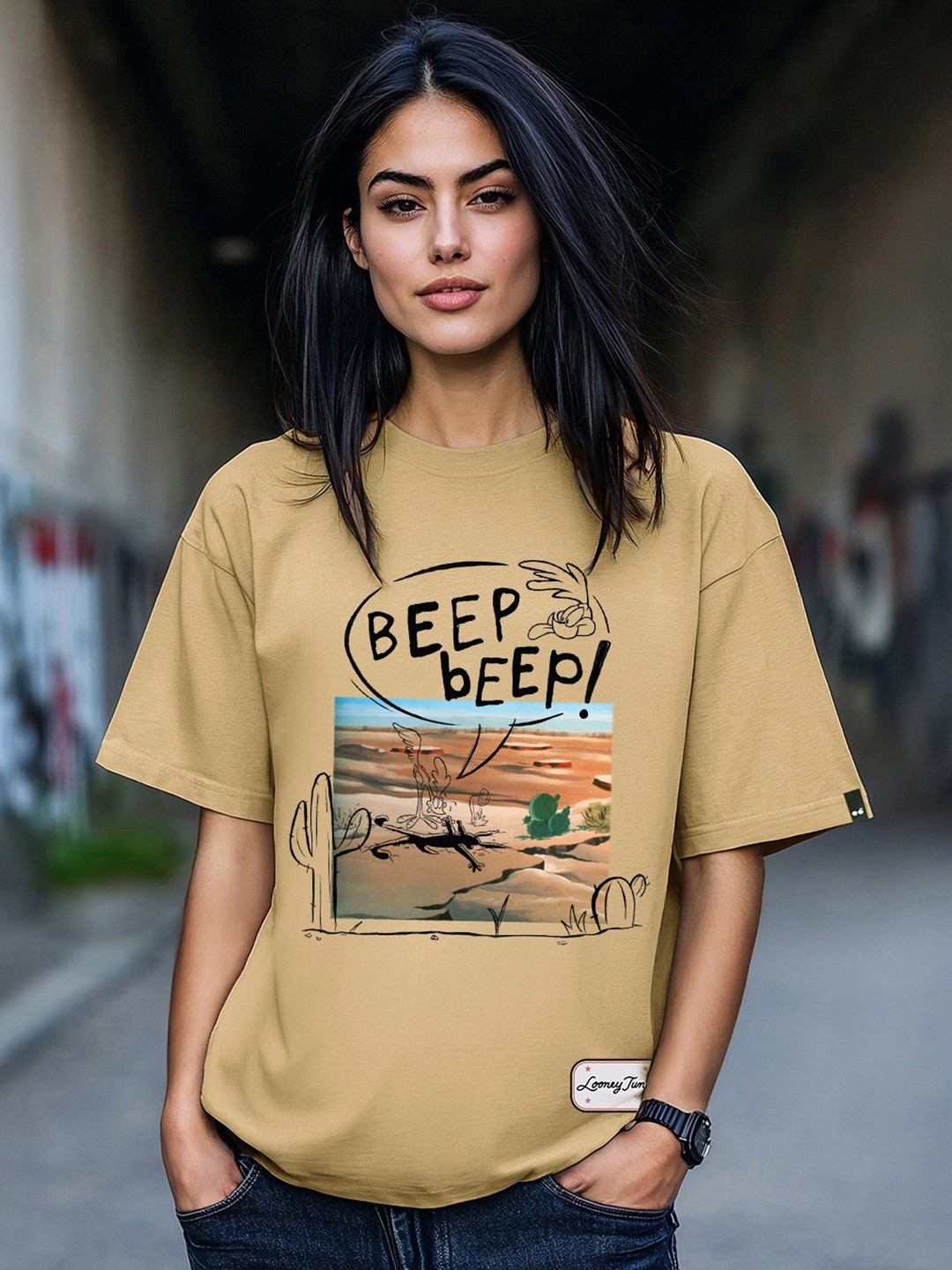 Bewakoof Heavy Duty Women Looney Tunes Graphic Printed Cotton Oversized T-shirt