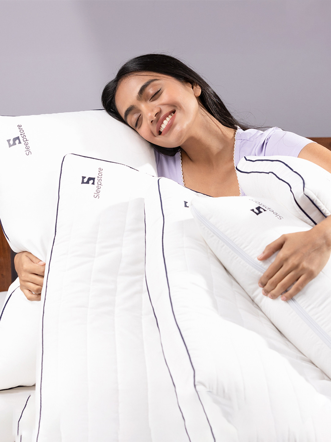 Sleepstore Granules White Quilted Slim Pillow for Neck Support 27 X 18 Inches