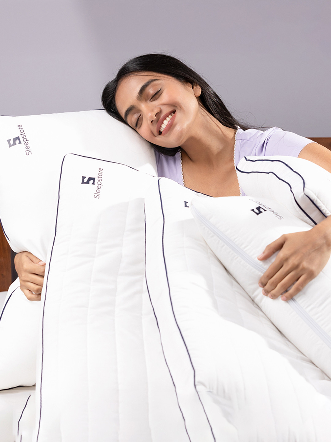 Sleepstore Granules White Quilted 2 Pieces Slim Pillows for Neck Support 27 X 18 Inches