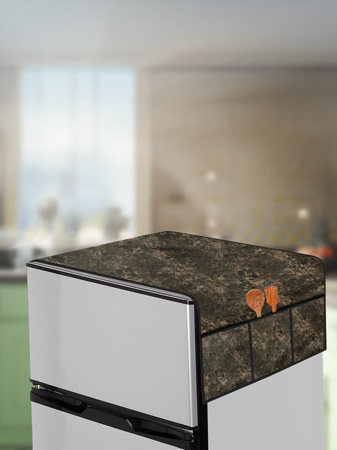 The Furnishing Tree Coffee Brown Printed Fridge Top Cover