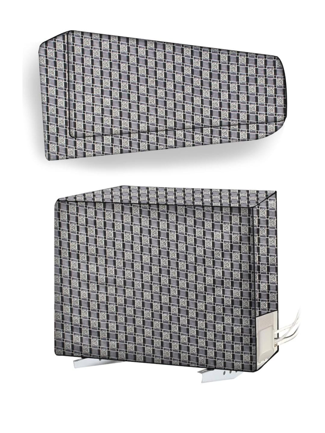The Furnishing Tree 1.5 Ton Split AC Cover for Indoor and Outdoor Units Basketweave Pattern Grey