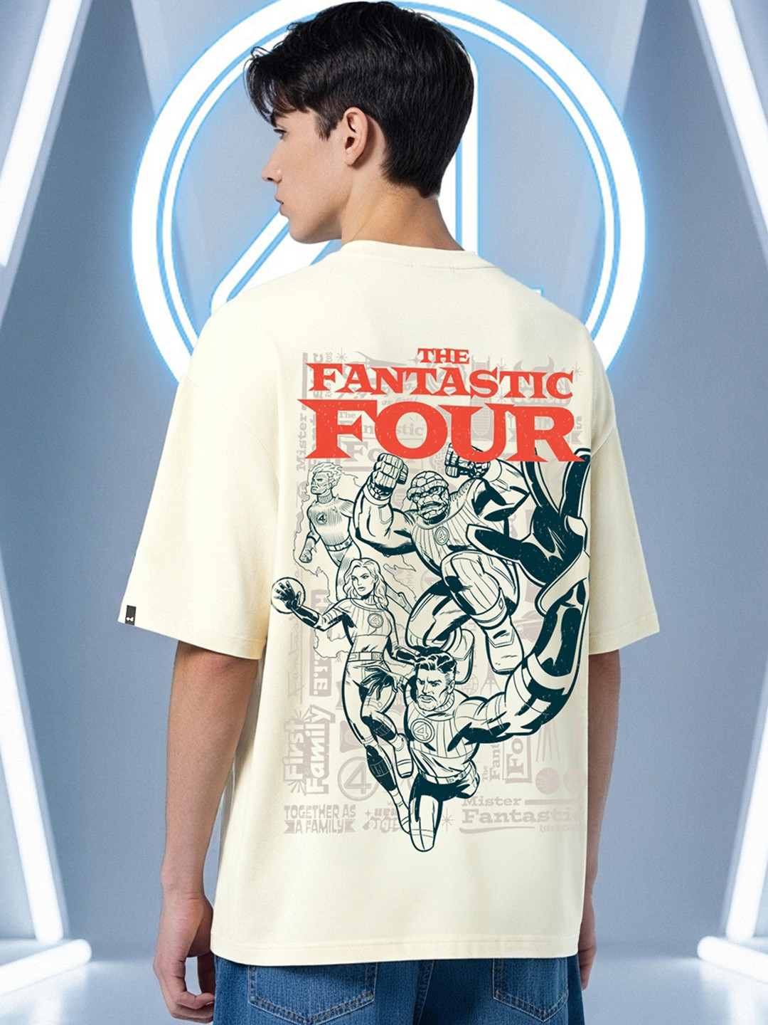 Bewakoof Heavy Duty Men Fantastic Four Graphic Printed Round Neck Cotton Oversized T-shirt