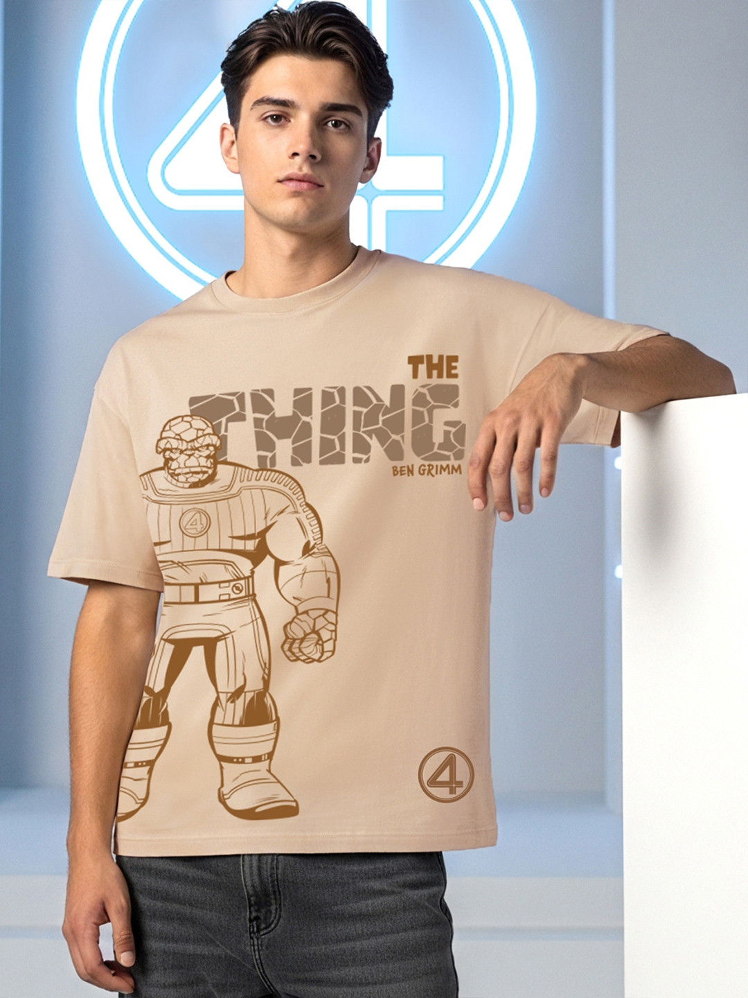 Bewakoof OFFICIAL MARVEL MERCHANDISE Men's The Thing Graphic Printed Oversized T-shirt