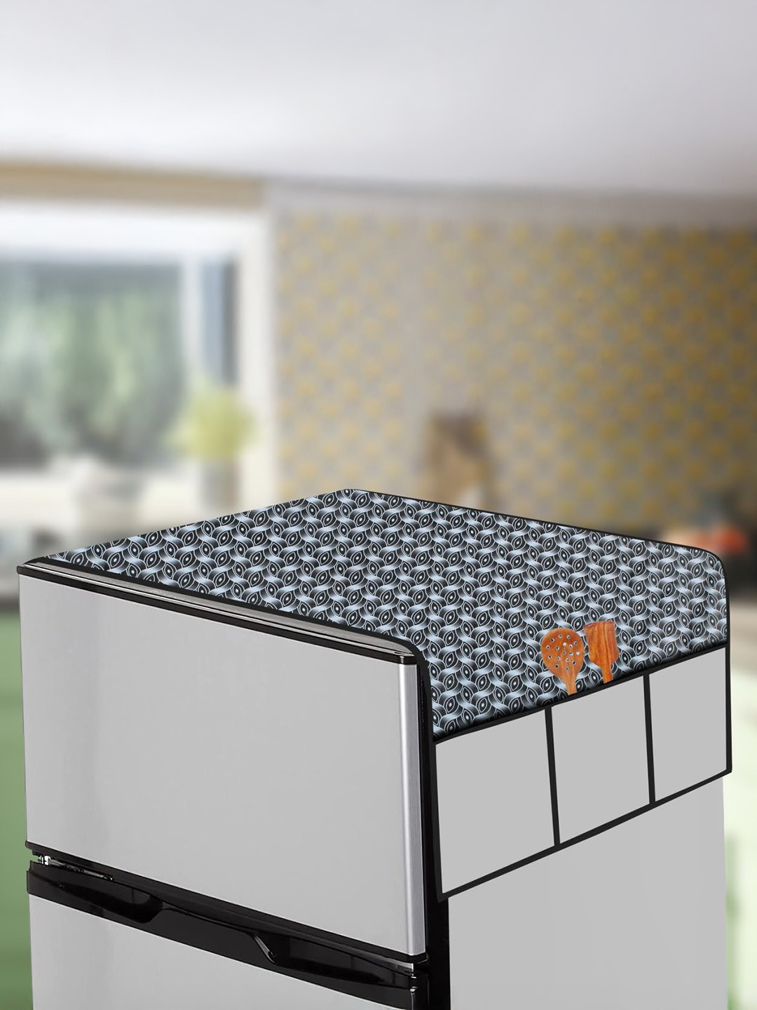 The Furnishing Tree Grey PVC material Printed Refrigerator top Cover