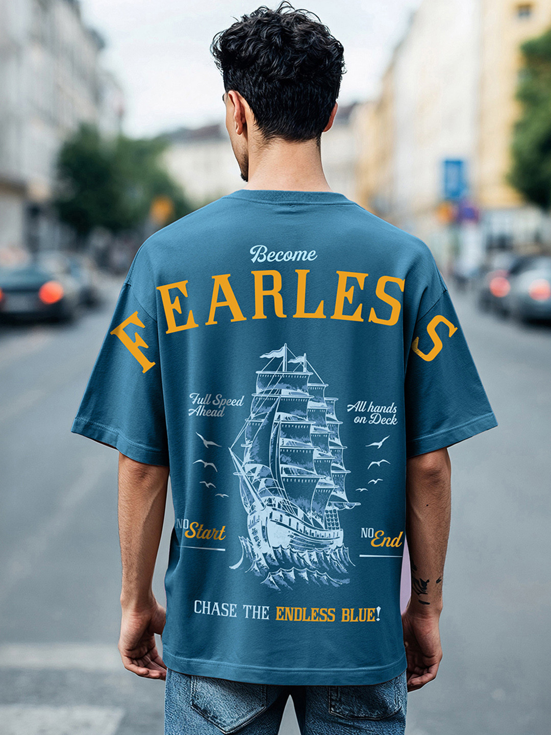 Bewakoof Heavy Duty Graphic Printed Drop-Shoulder Sleeves Pure Cotton Oversized T-shirt