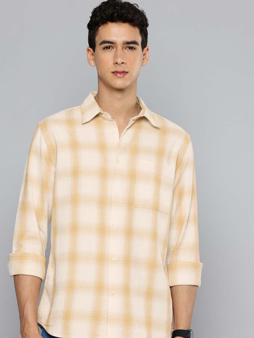 Flying Machine Pure Cotton Checked Textured Shirt