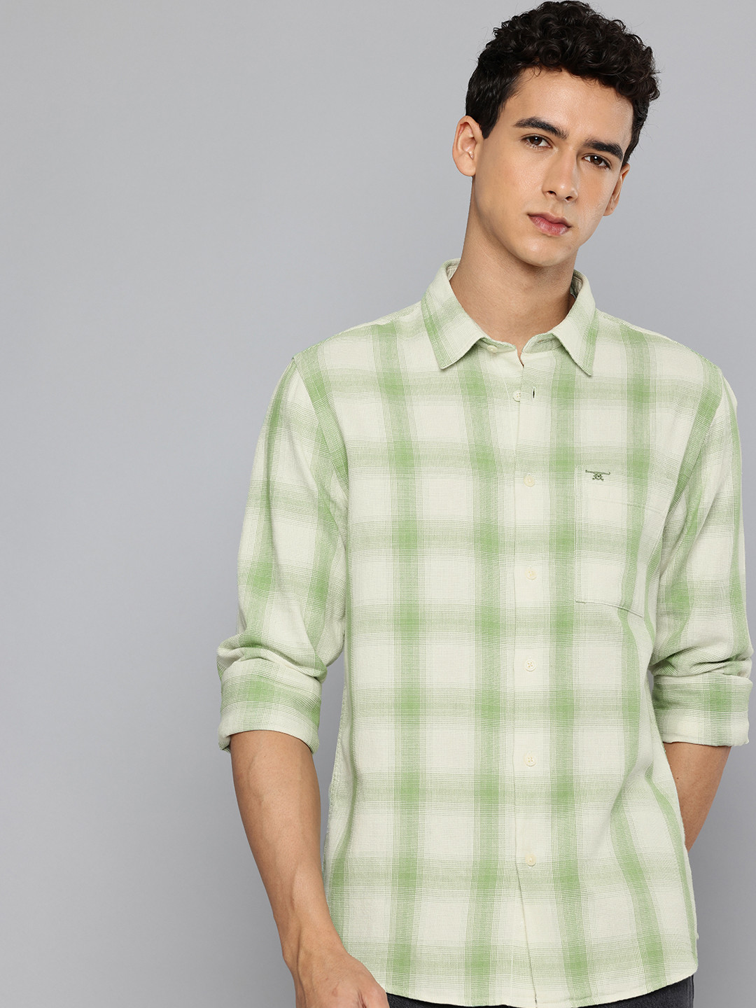 Flying Machine Pure Cotton Checked Textured Shirt