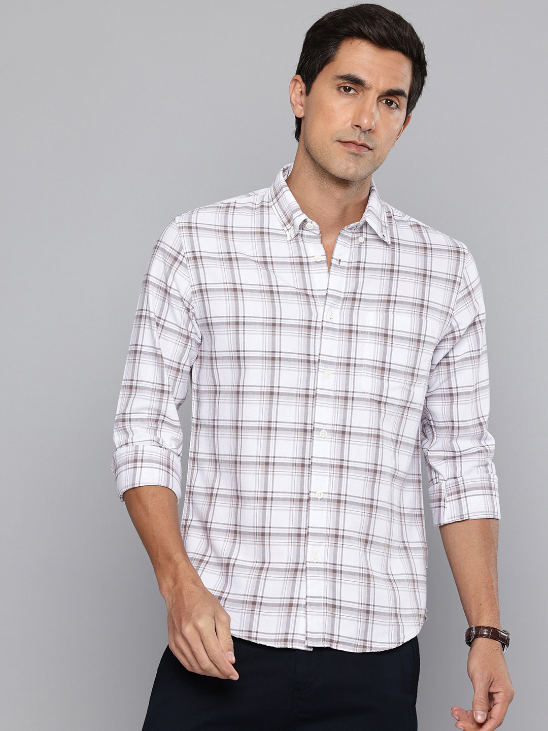 Flying Machine Slim Fit Checked Pure Cotton Casual Shirt