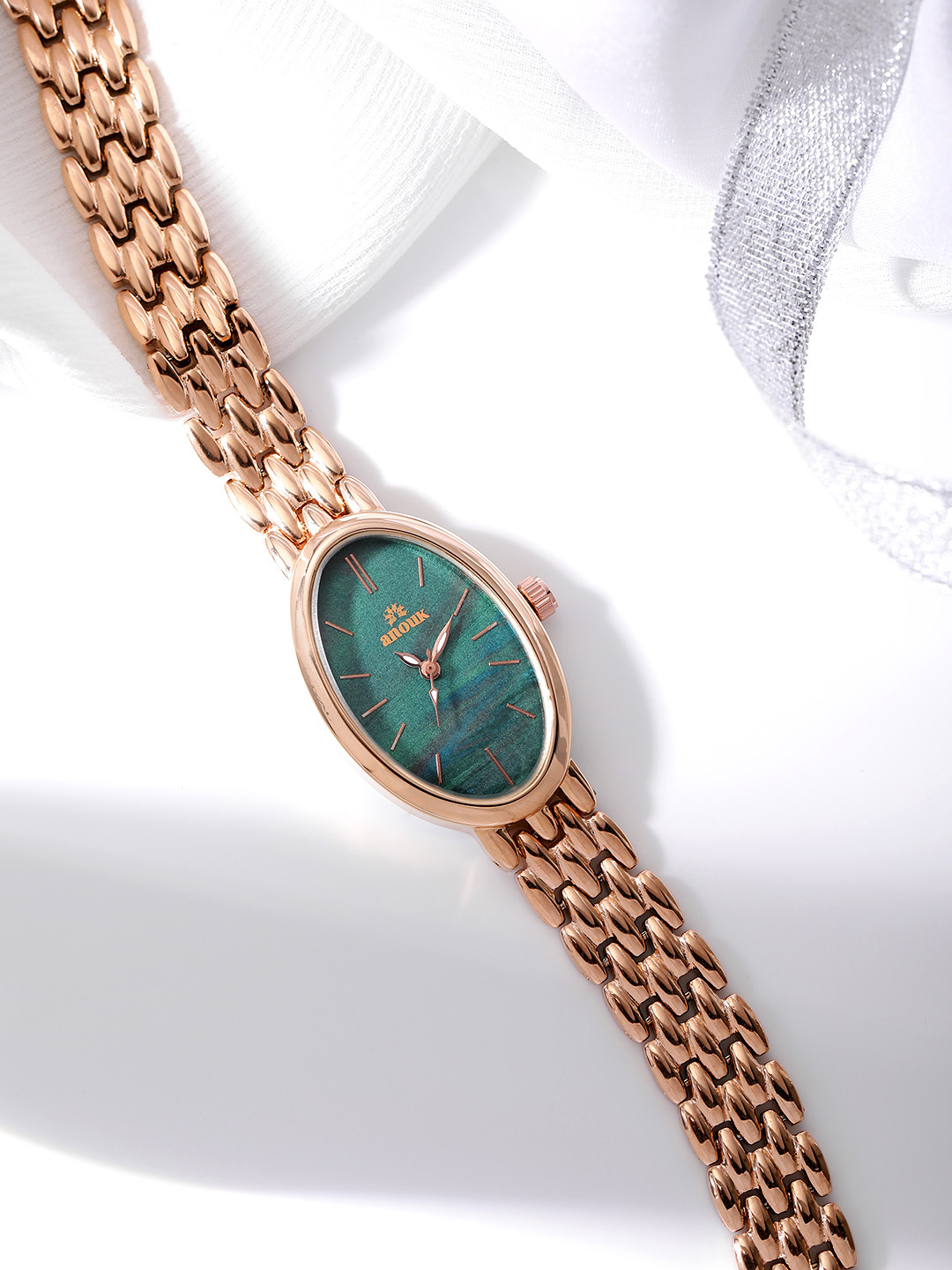 Anouk Women Brass Mother of Pearl Dial & Textured Straps Analogue Watch