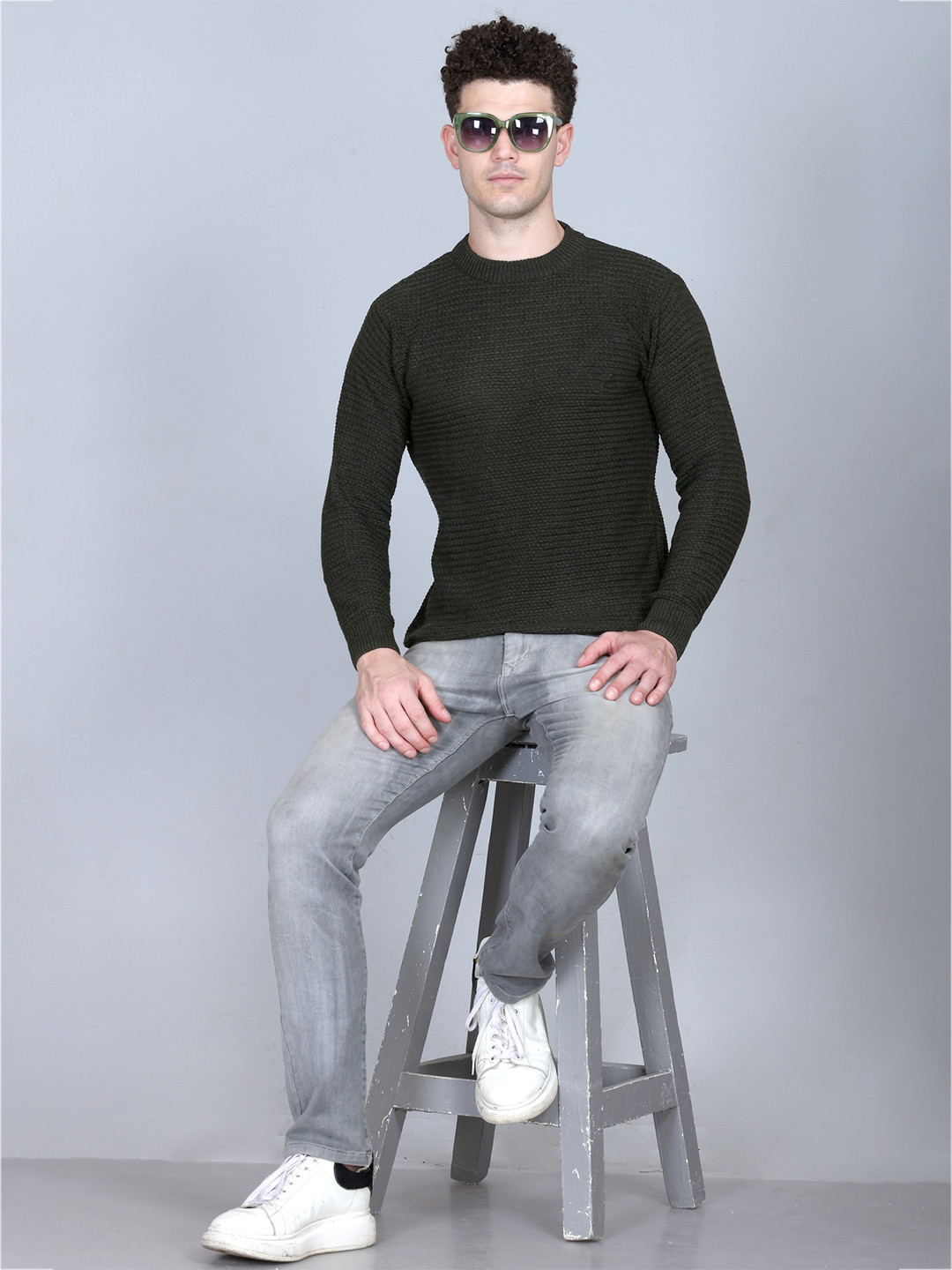 TFA THE FASHION ADDICTION Men Self Design Round Neck Woollen Pullover Sweater