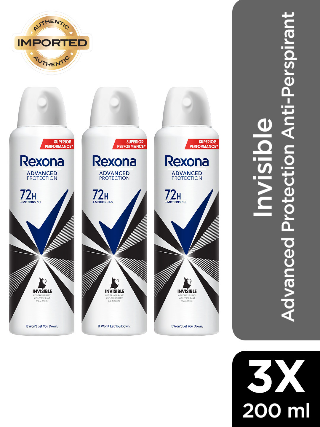 Rexona Women 3Pcs Invisible Advanced Protection Anti-Perspirant Deodorant - 200ml each